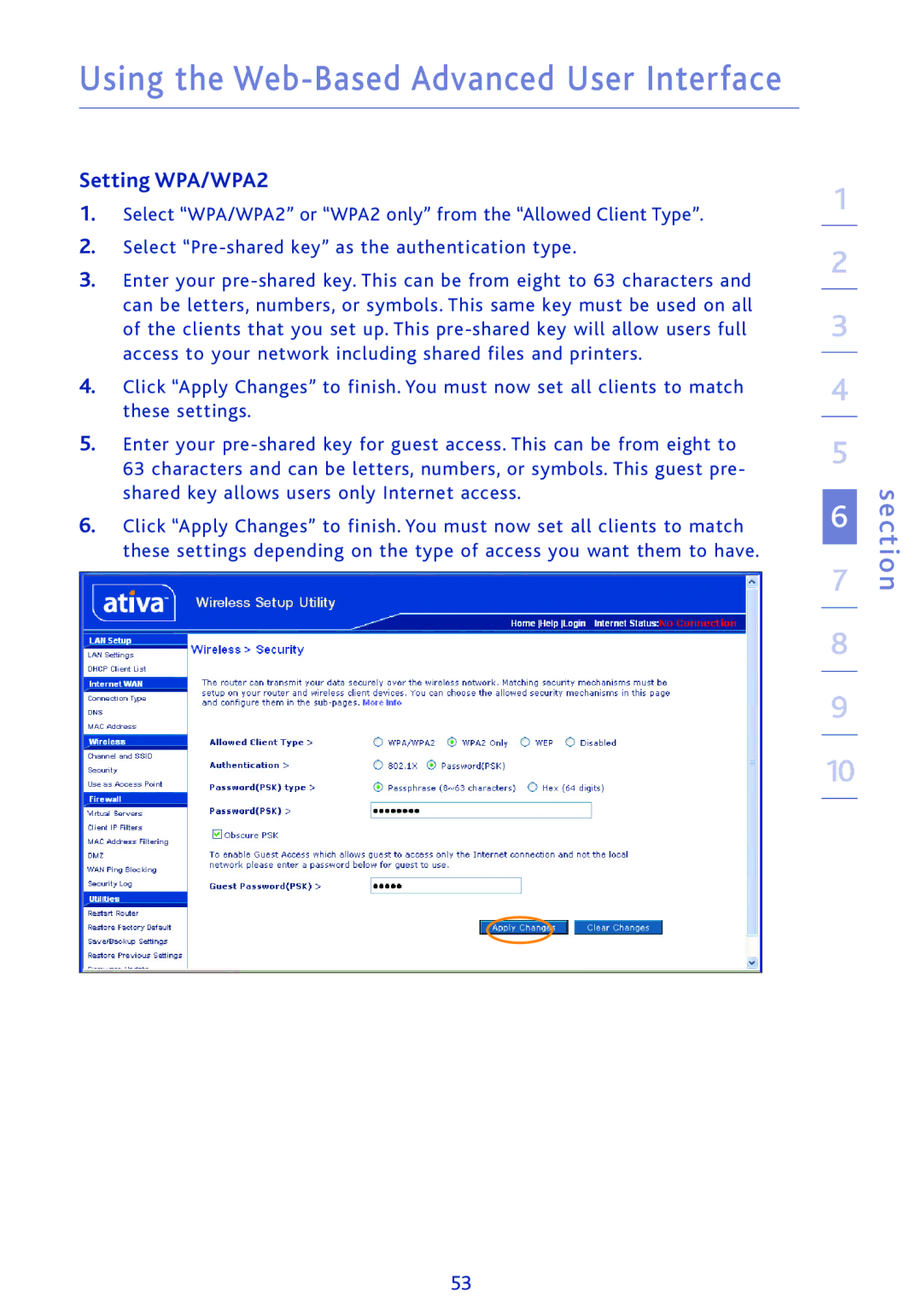 Ativa AWGR54 user manual Setting WPA/WPA2 