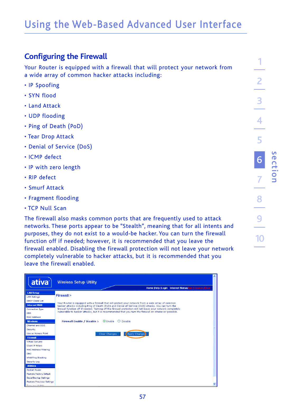 Ativa AWGR54 user manual Configuring the Firewall 