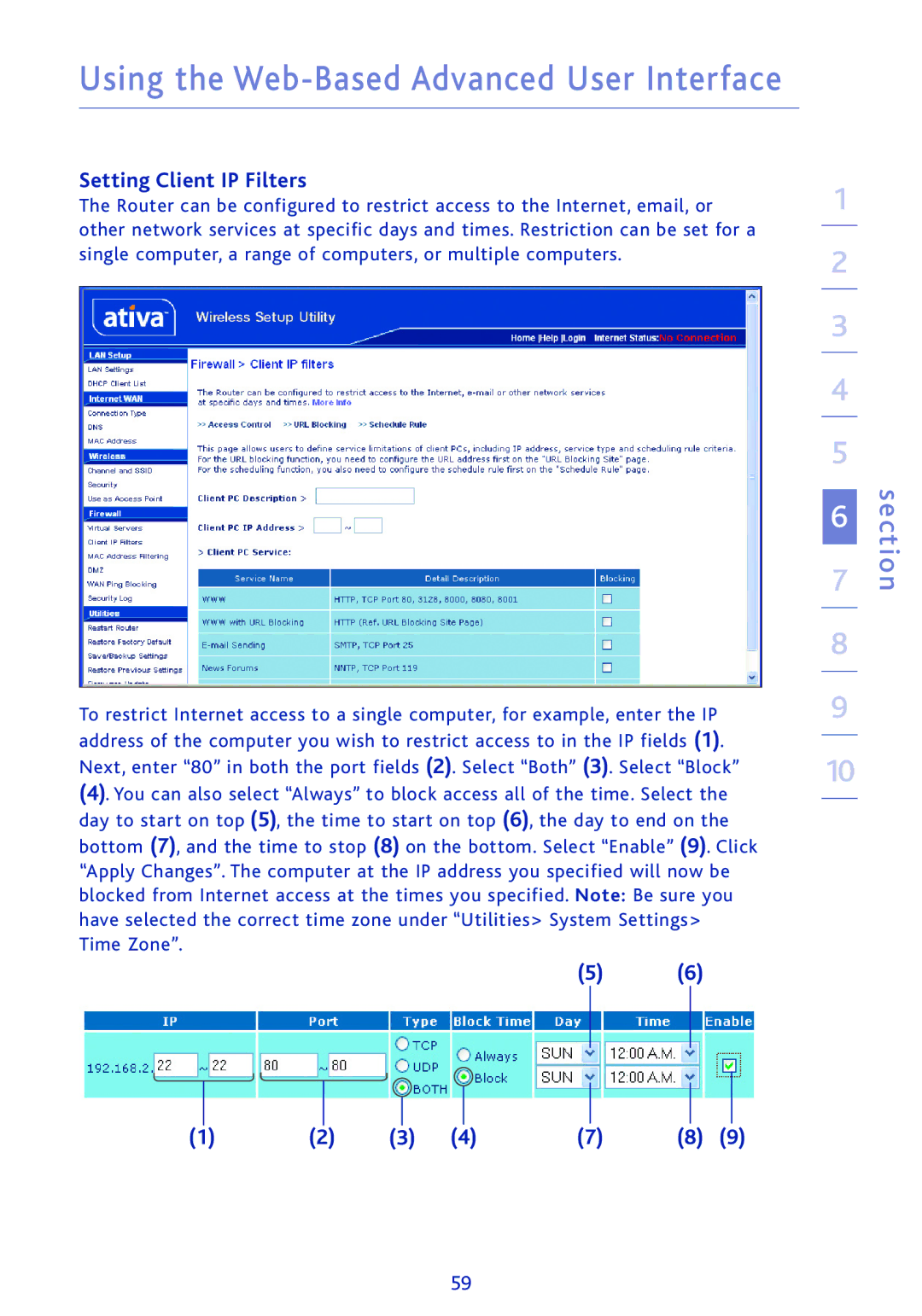 Ativa AWGR54 user manual Setting Client IP Filters 