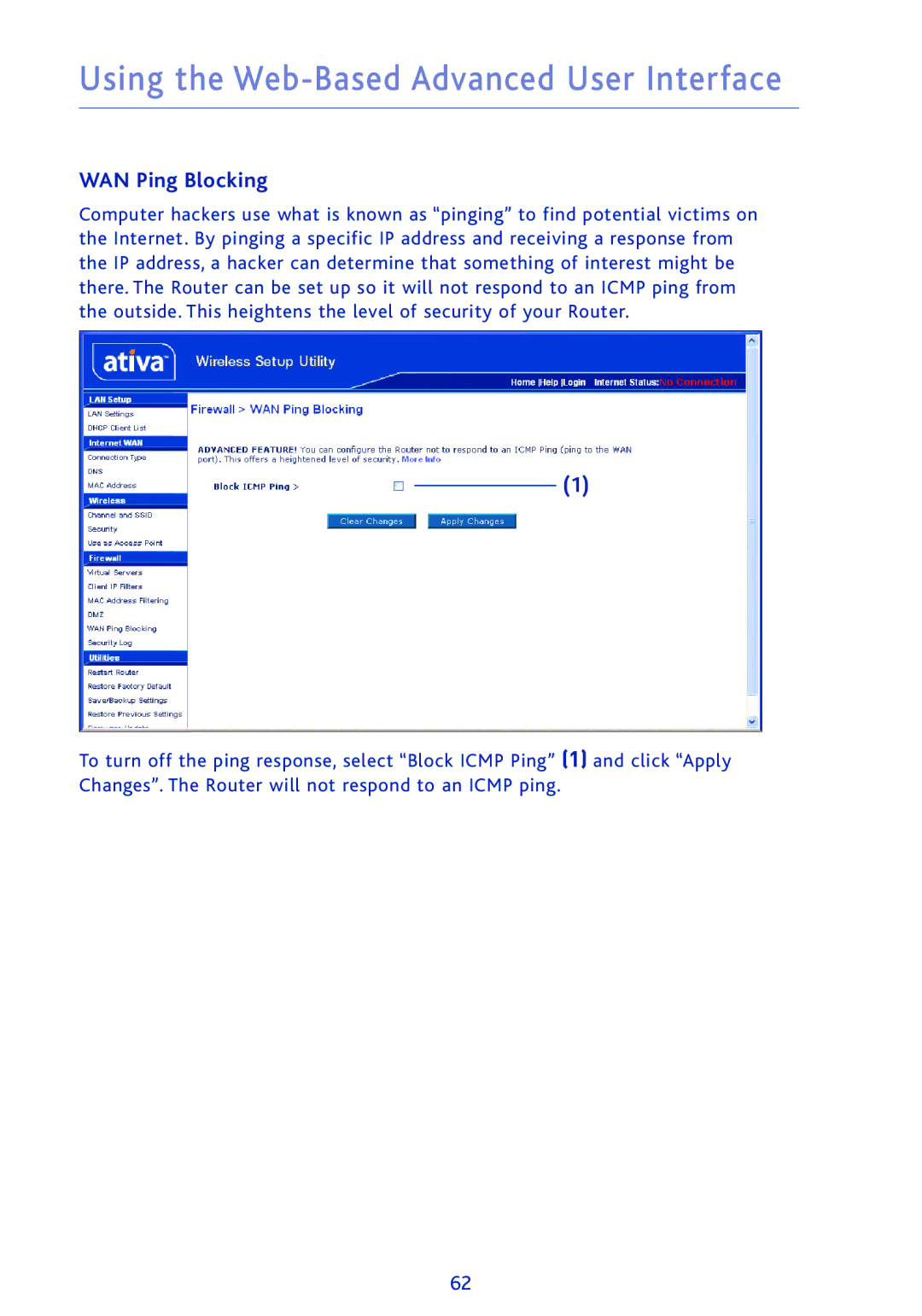 Ativa AWGR54 user manual WAN Ping Blocking 