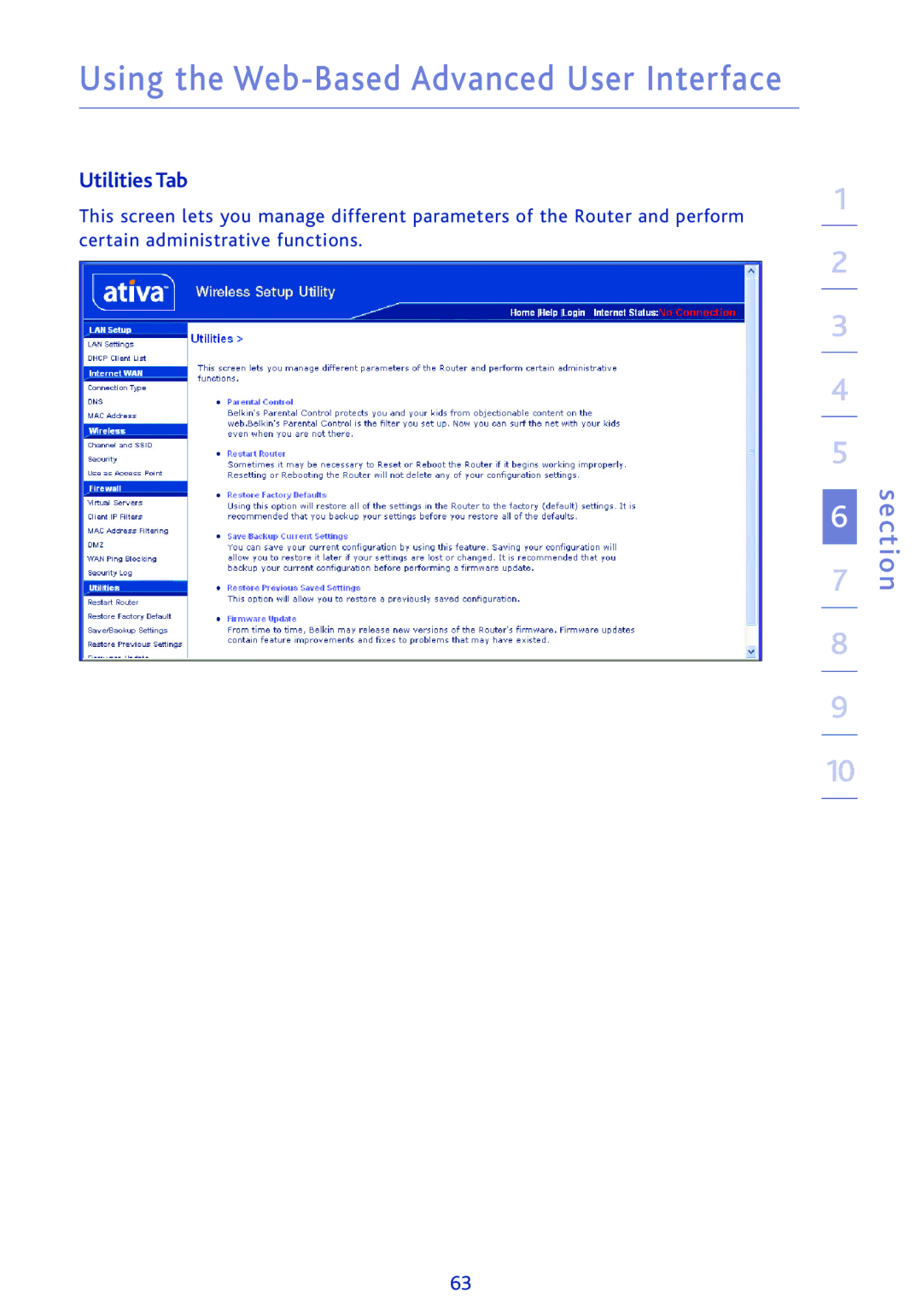 Ativa AWGR54 user manual Utilities Tab 