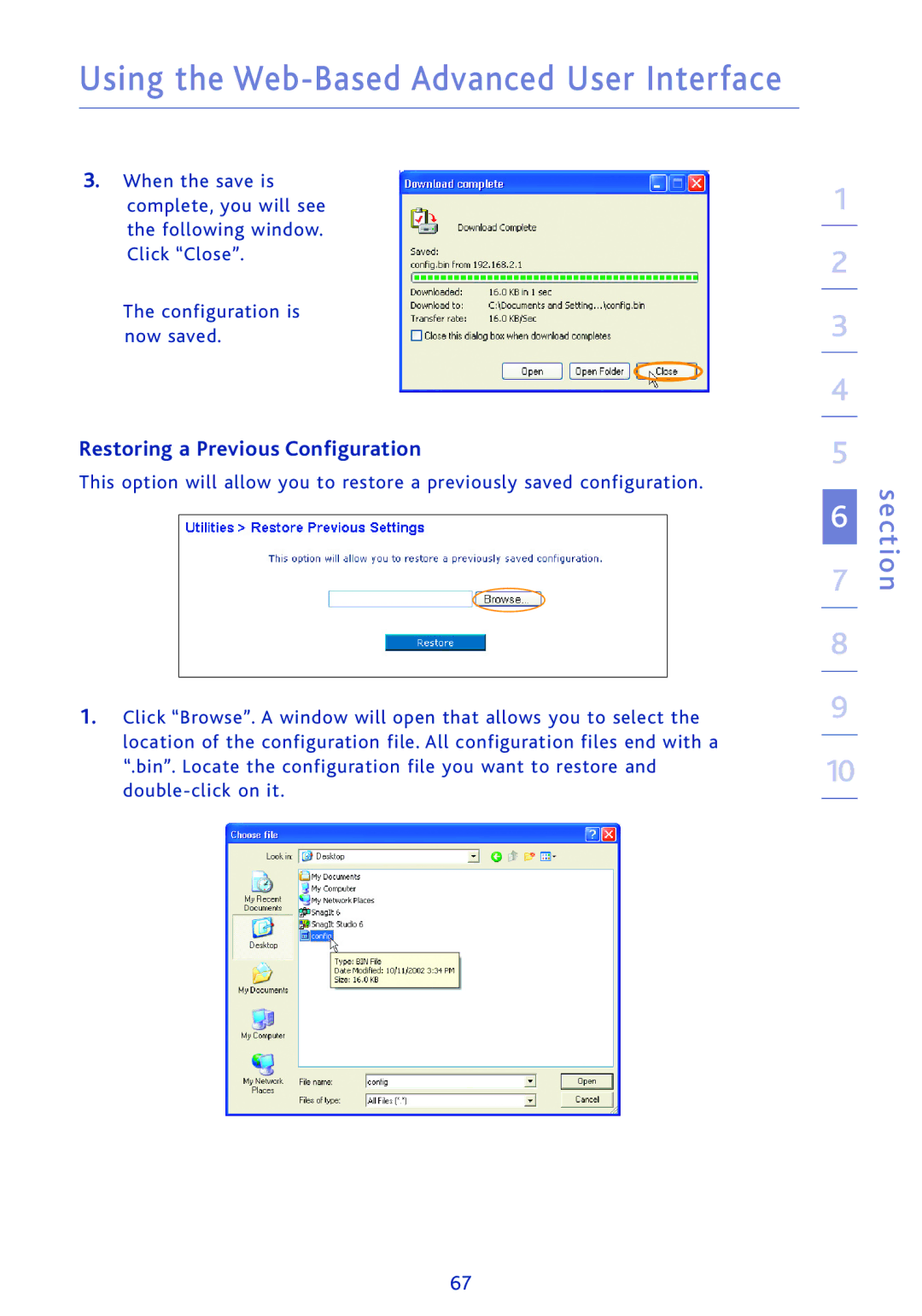 Ativa AWGR54 user manual Restoring a Previous Configuration 