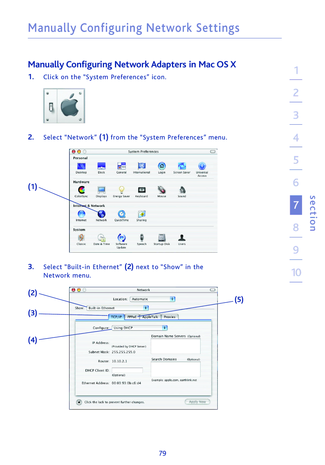 Ativa AWGR54 user manual Manually Configuring Network Adapters in Mac OS 