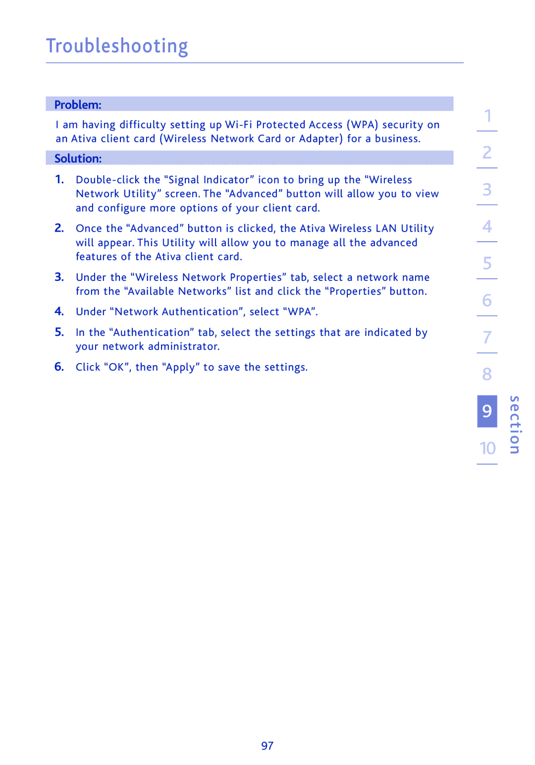 Ativa AWGR54 user manual Troubleshooting 