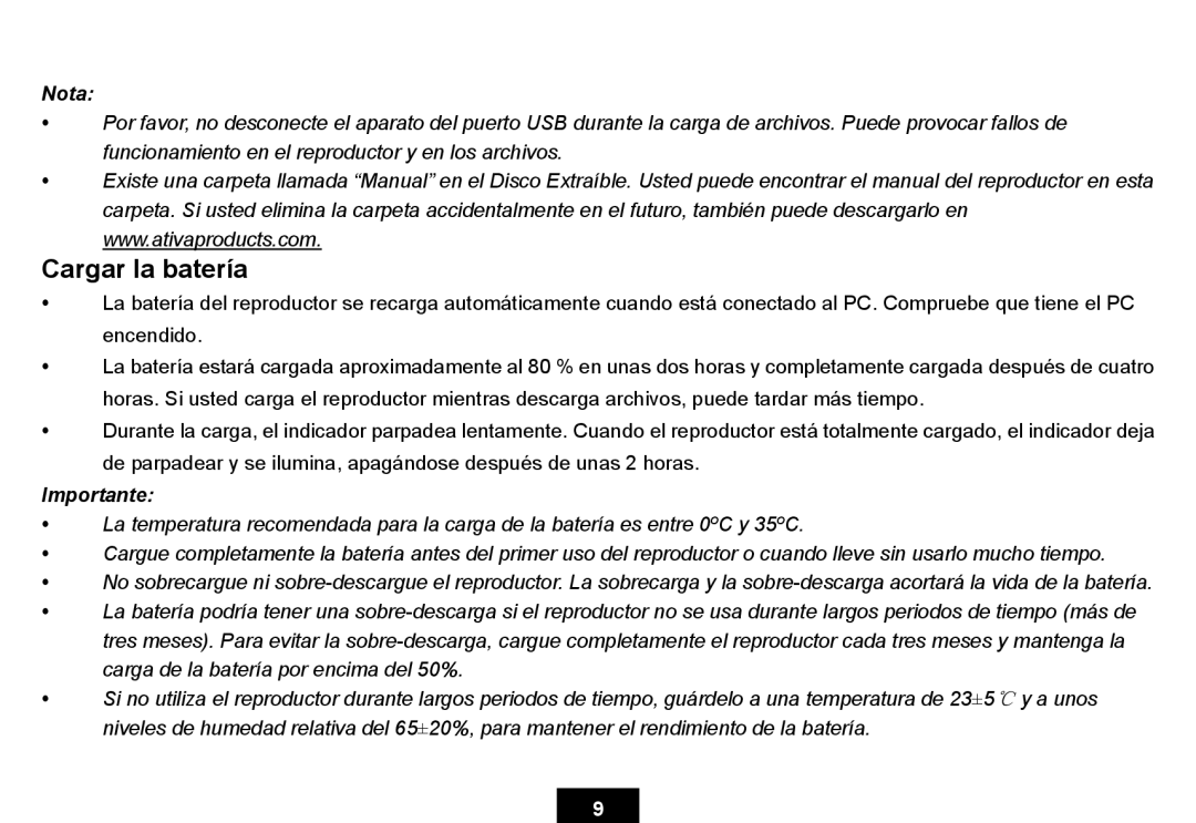 Ativa KS02 manual Cargar la batería, Nota 