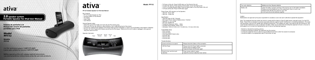 Ativa user manual Model PF112 