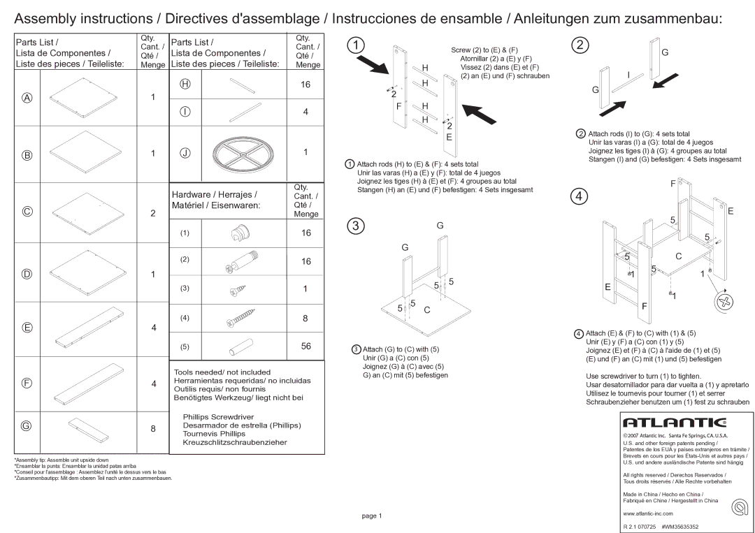 Atlantic 35635352, 144 DVD, 216 CD manual Parts List 