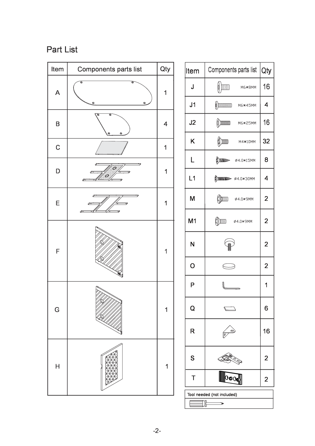 Atlantic 36835514 manual Part List, Item Components parts list Qty J16 
