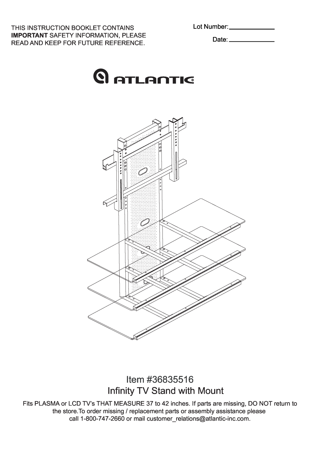 Atlantic manual Item #36835516, Infinity TV Stand with Mount, This Instruction Booklet Contains 