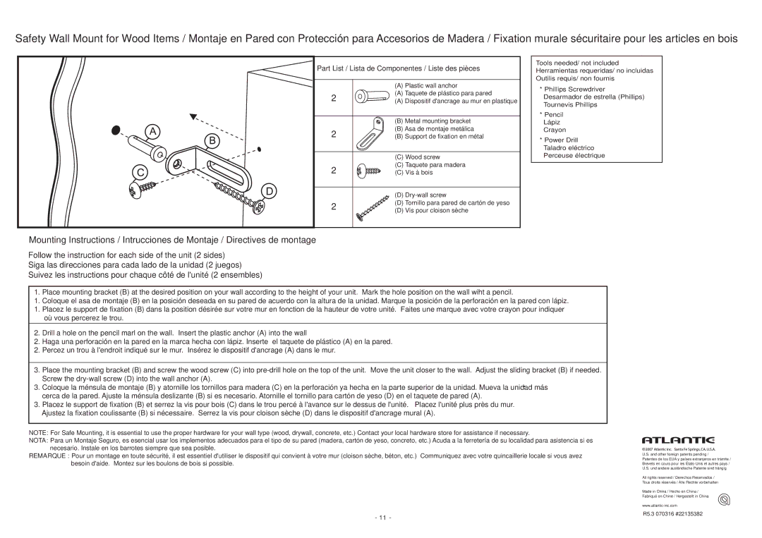 Atlantic 576 CD, 240 DVD manual Part List / Lista de Componentes / Liste des pièces 