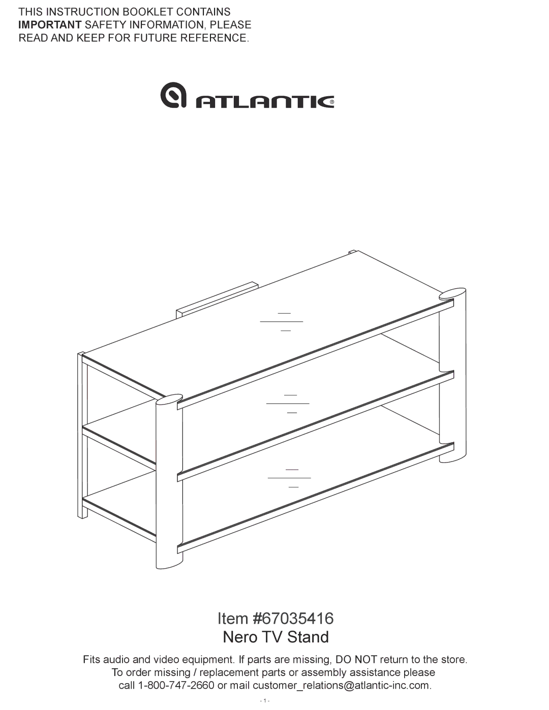 Atlantic manual Item #67035416 Nero TV Stand 