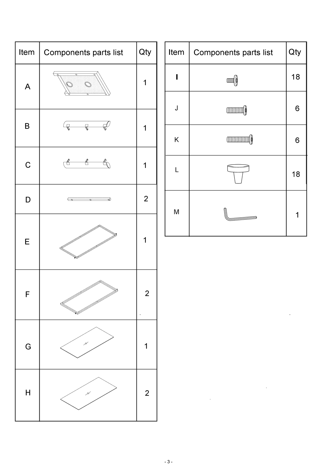 Atlantic 67035416 manual Item Components parts list Qty 