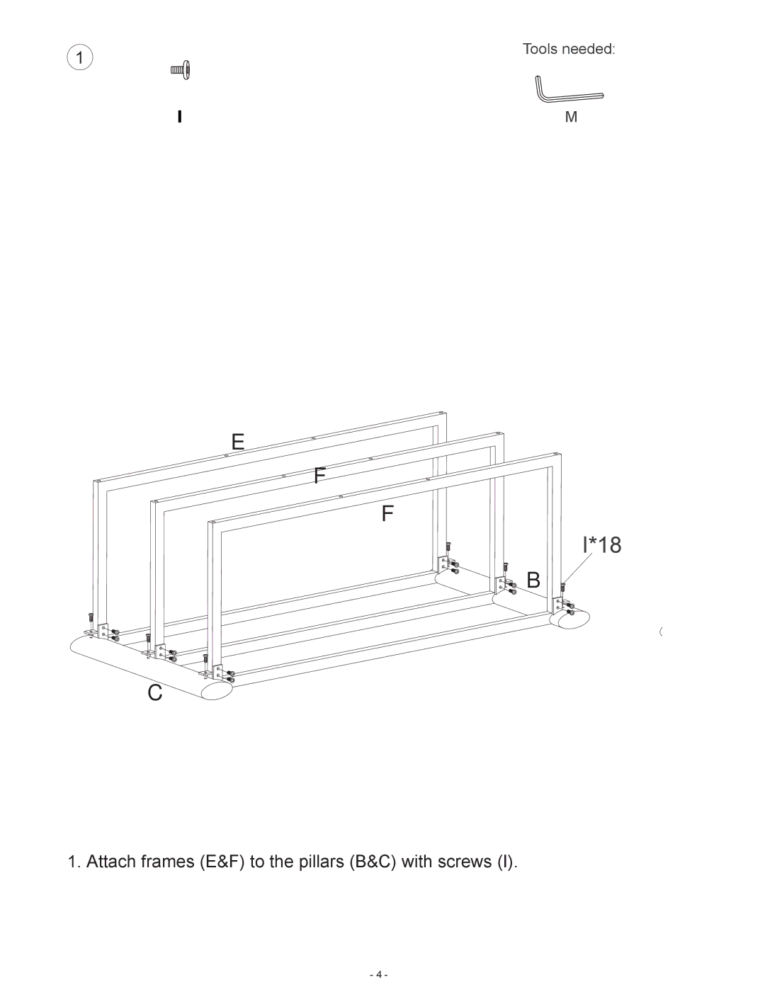 Atlantic 67035416 manual Attach frames E&F to the pillars B&C with screws 