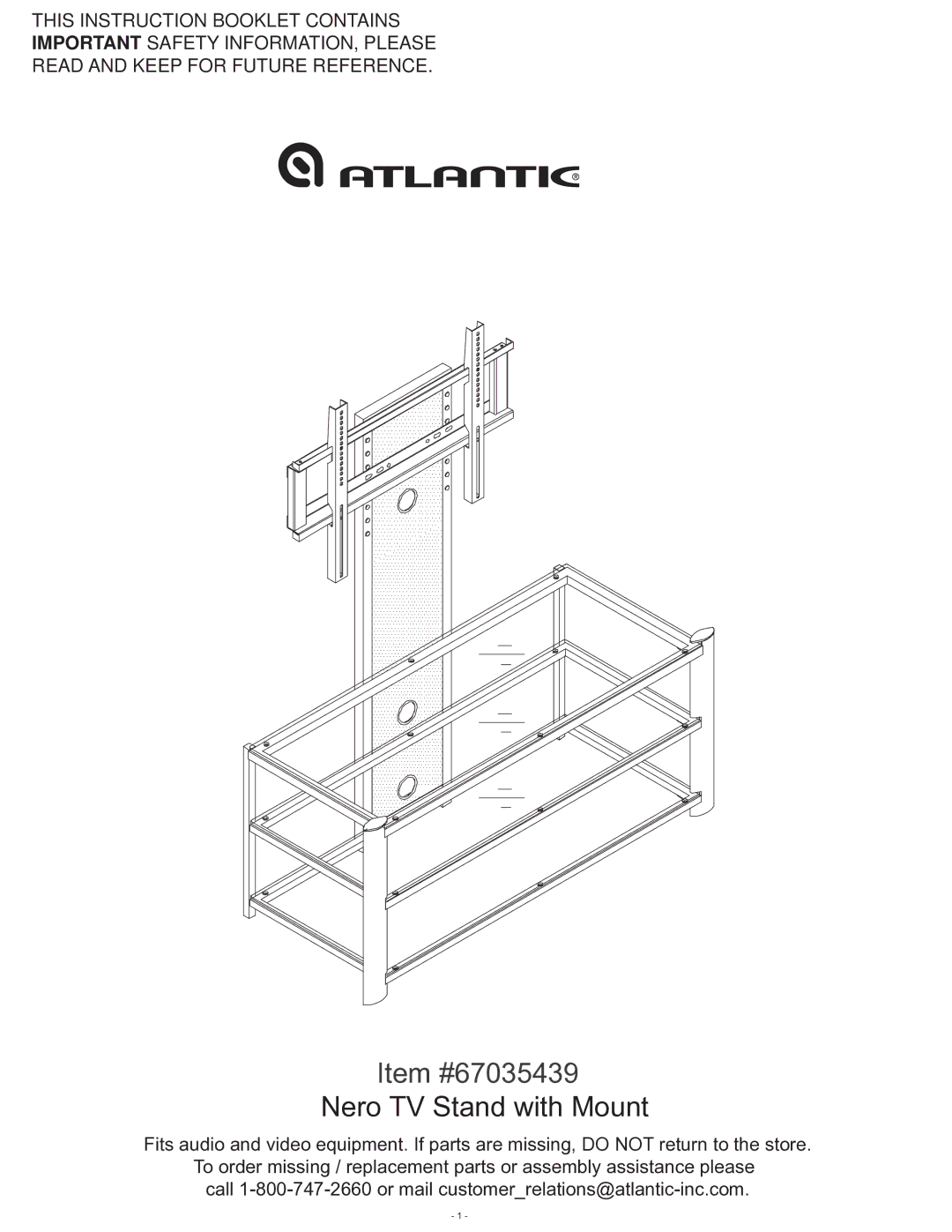 Atlantic manual Item #67035439 Nero TV Stand with Mount 