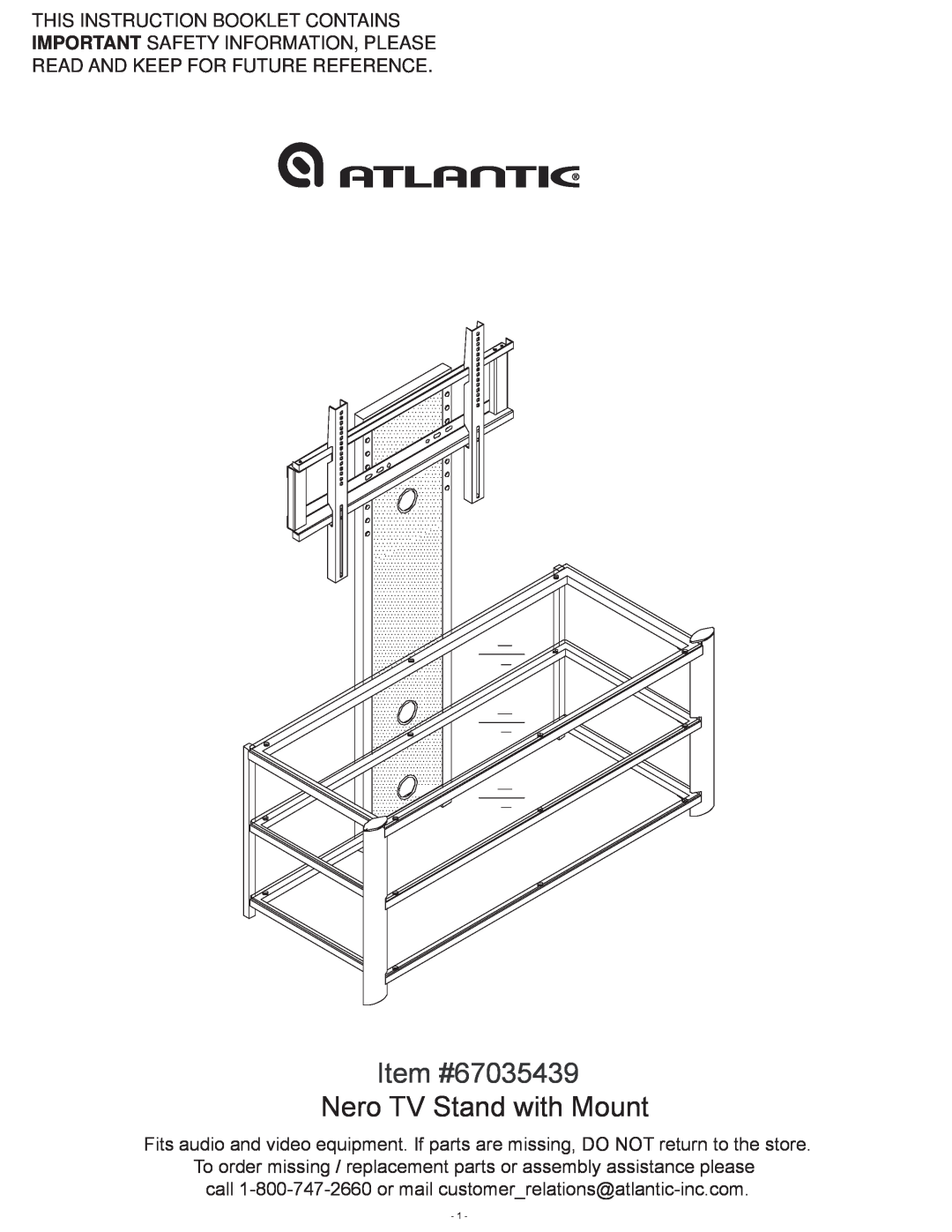 Atlantic manual Item #67035439 Nero TV Stand with Mount, This Instruction Booklet Contains 