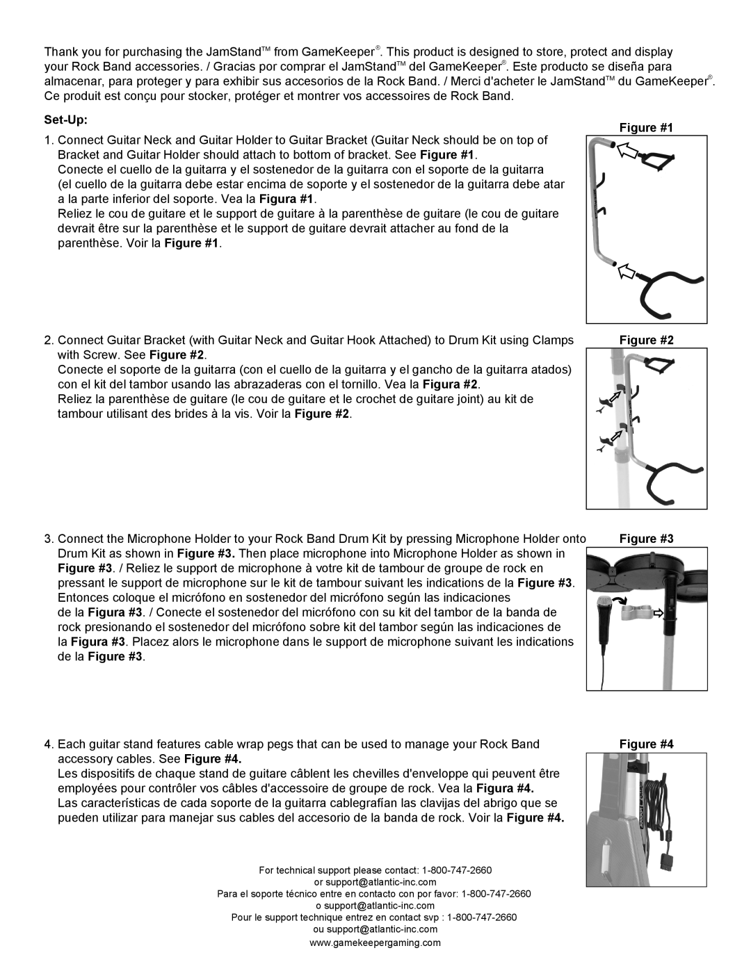 Atlantic Holders, Brackets, Necks, Clamps with screw manual Set-Up, Figure #1, Figure #2, de la Figure #3, Figure #4 
