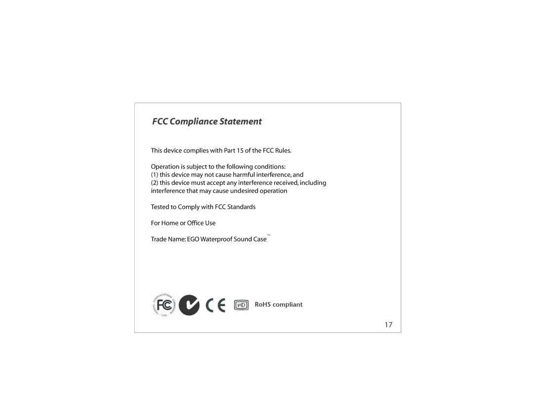 Atlantic EGO instruction manual FCC Compliance Statement 