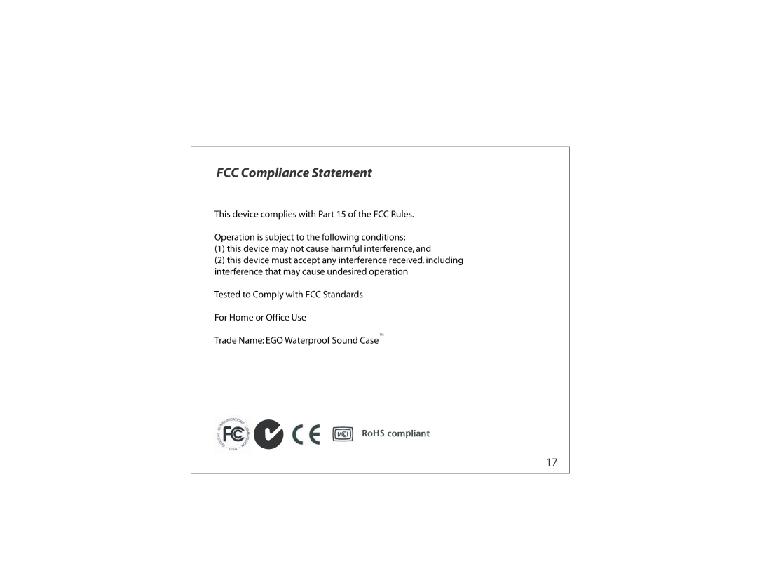 Atlantic EGO instruction manual FCC Compliance Statement, This device complies with Part 15 of the FCC Rules 