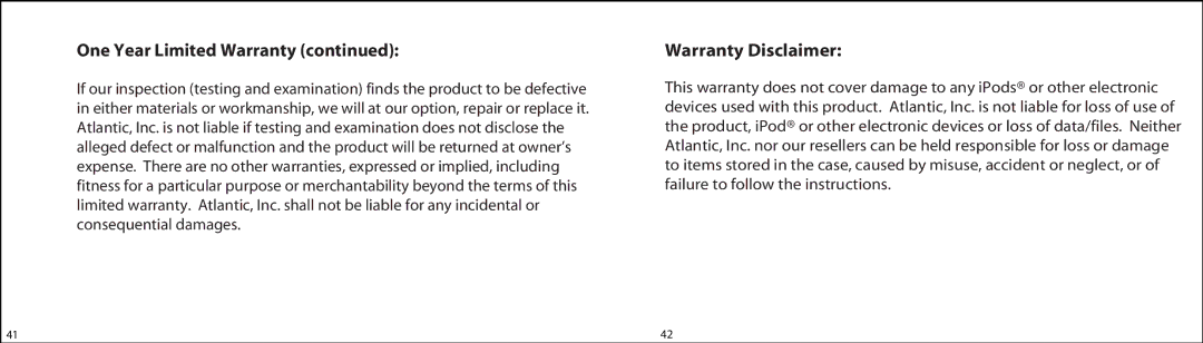 Atlantic iceBar instruction manual One Year Limited Warranty 