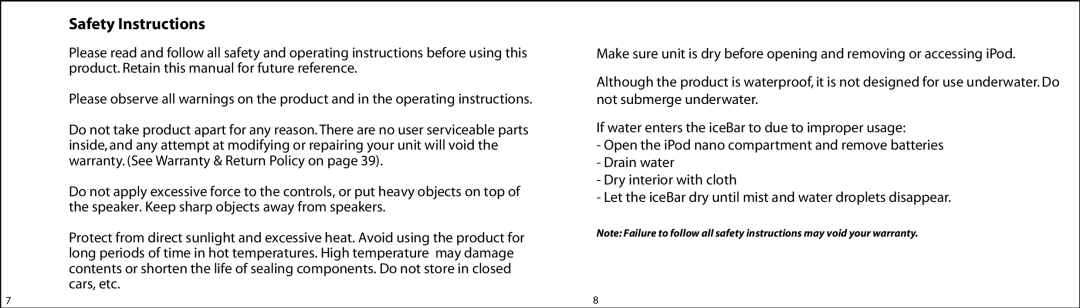 Atlantic iceBar instruction manual Safety Instructions 