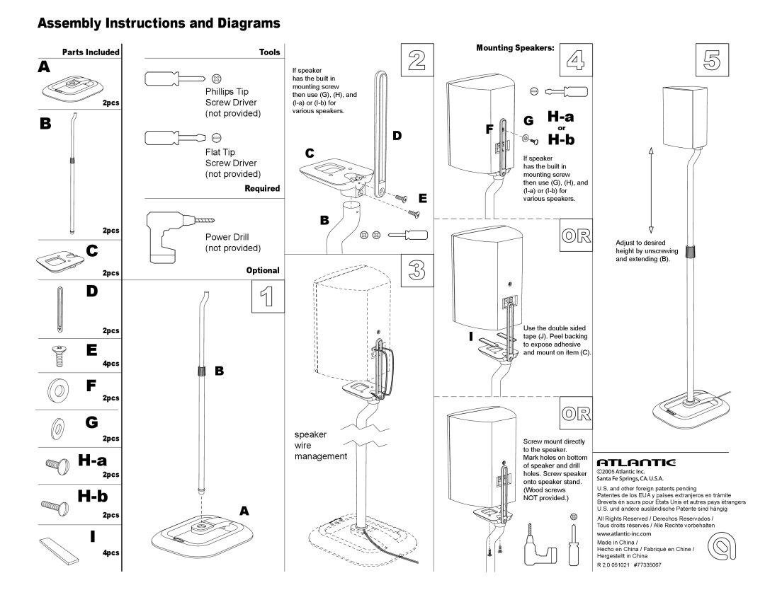 Atlantic Speaker manual Assembly Instructions and Diagrams 