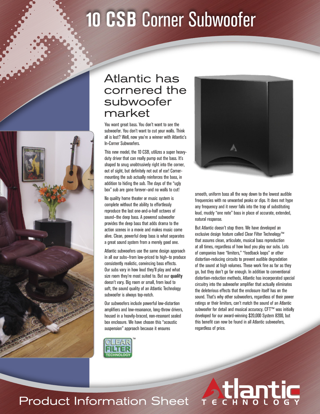 Atlantic Technology 10 CSB manual CSB Corner Subwoofer, In-Corner Subwoofers 