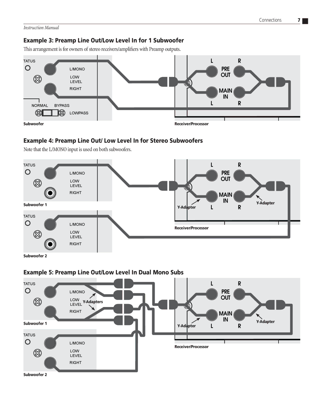 Atlantic Technology 10 CSB instruction manual Example 3 Preamp Line Out/Low Level In for 1 Subwoofer 