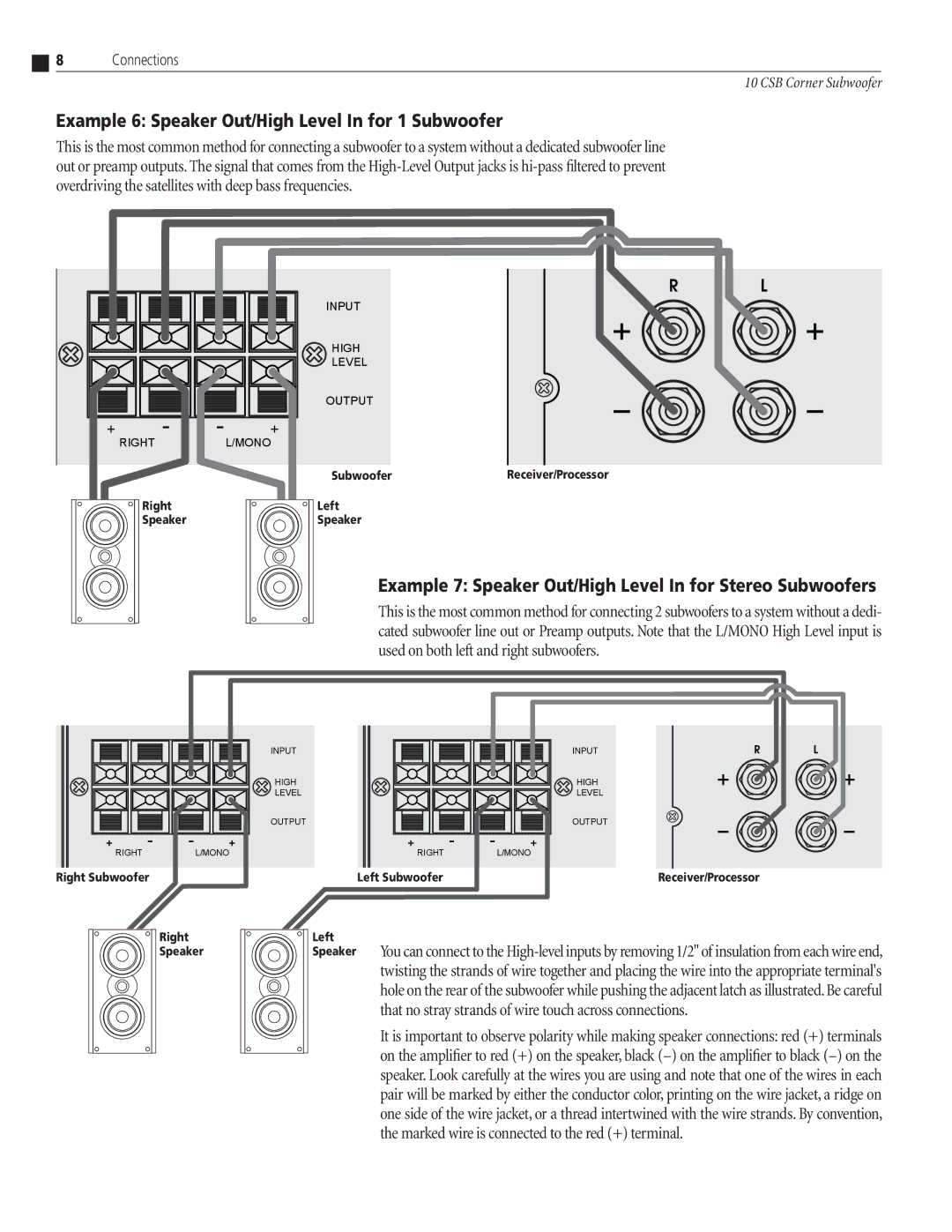 Atlantic Technology 10 CSB instruction manual Example 6 Speaker Out/High Level In for 1 Subwoofer 