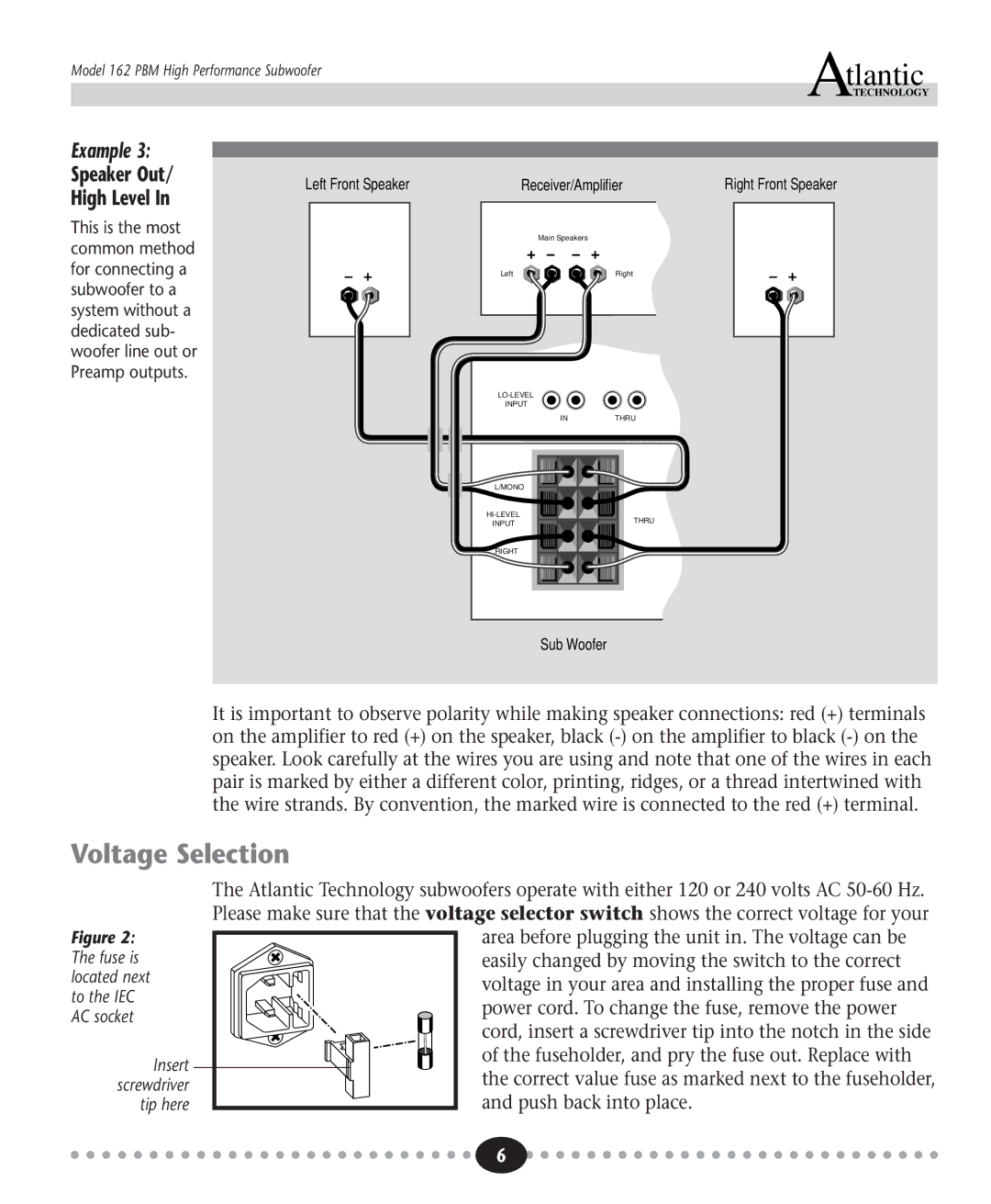 Atlantic Technology 162 PBM instruction manual Voltage Selection, High Level 