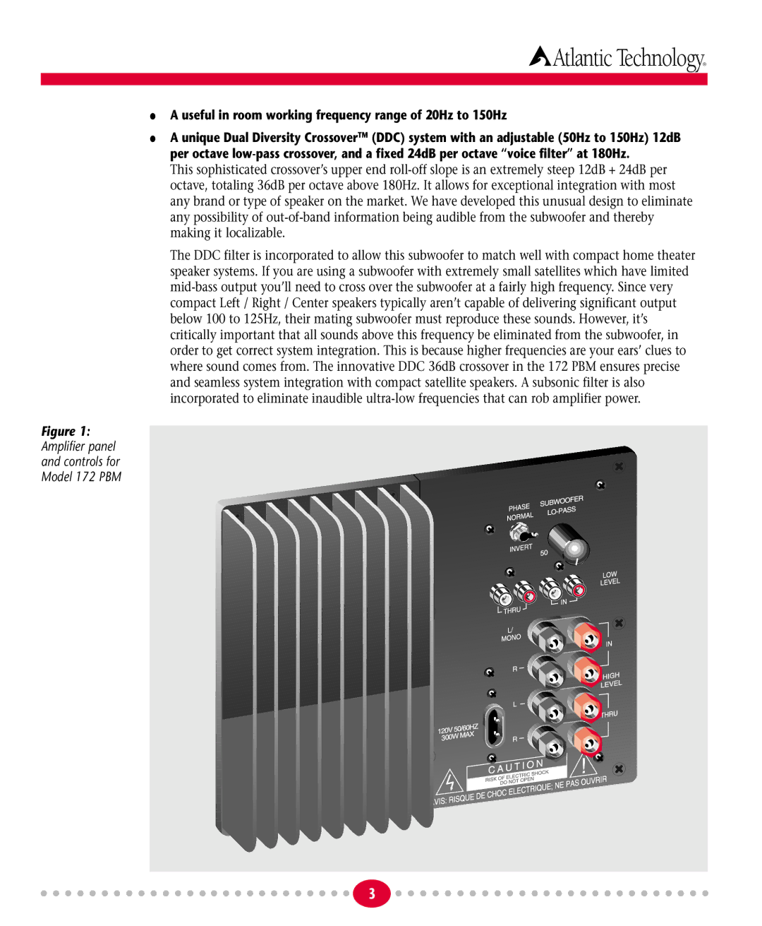 Atlantic Technology 172 PBM instruction manual Atlantic Technology, Useful in room working frequency range of 20Hz to 150Hz 