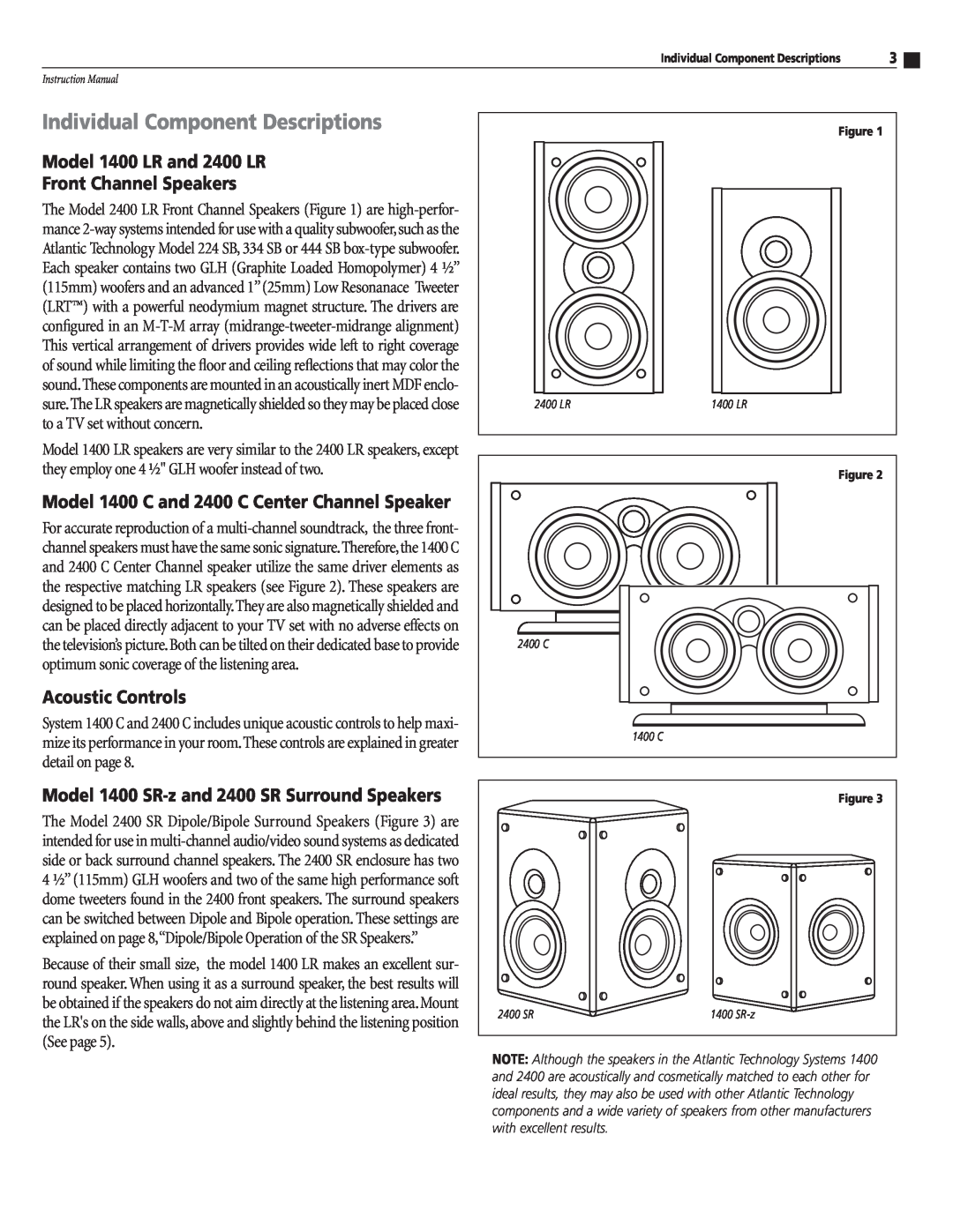 Atlantic Technology Individual Component Descriptions, Model 1400 LR and 2400 LR Front Channel Speakers 