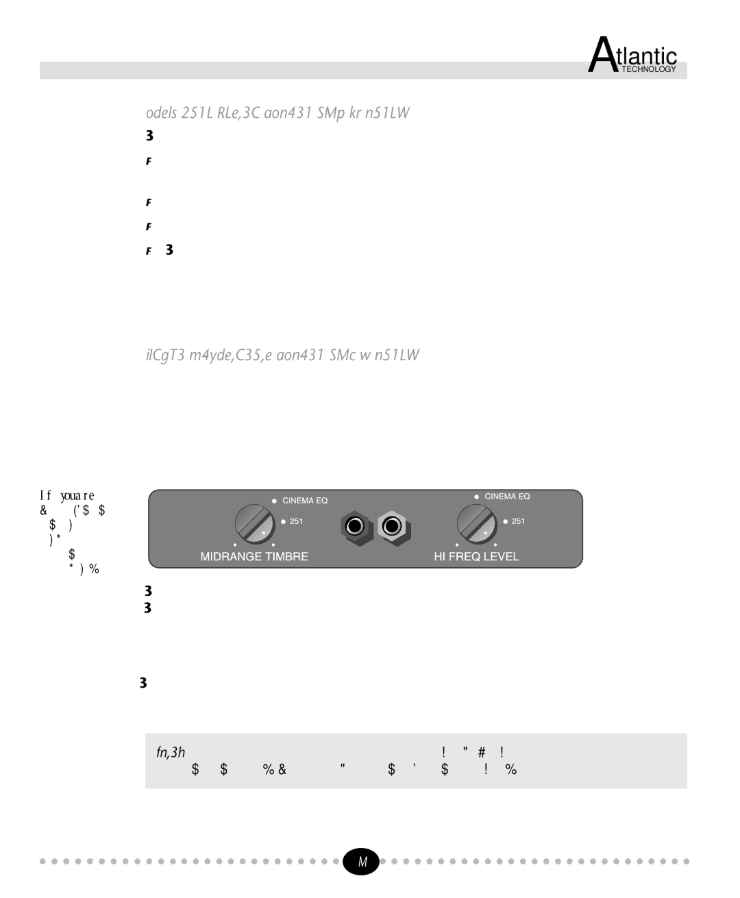 Atlantic Technology 254 SR instruction manual Music Only System Model 251 LR only, Timbre Adjustments Model 253 C only 