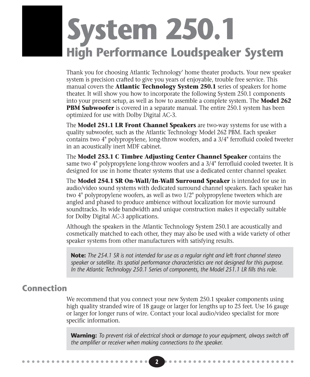 Atlantic Technology 251.1 LR, 254.1 SR, 253.1 C instruction manual System, Connection 