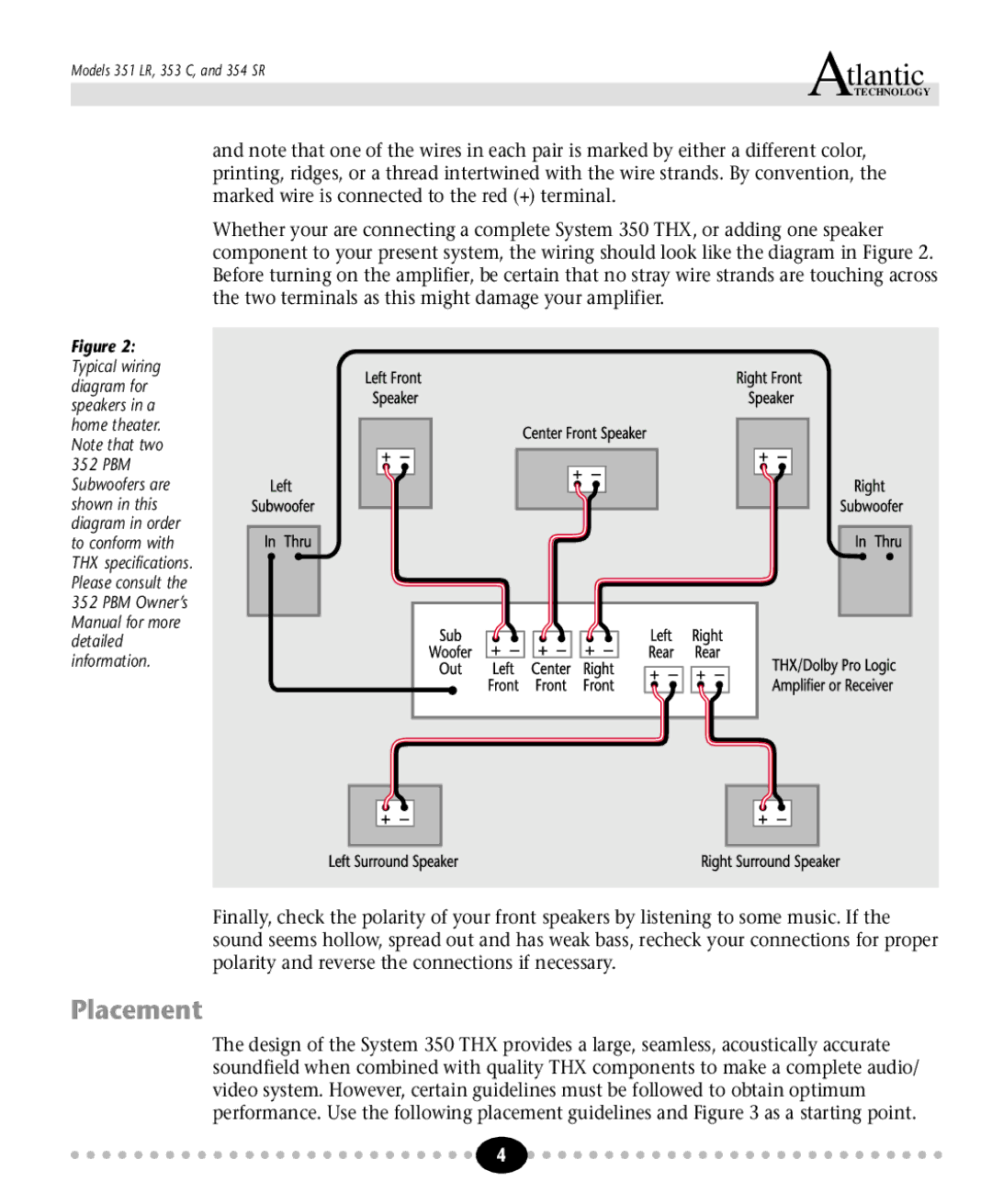 Atlantic Technology 350 THX instruction manual Placement 