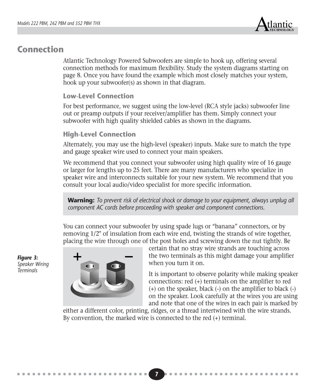 Atlantic Technology 222 PBM, 352 PBM THX, 262 PBM instruction manual Low-Level Connection 