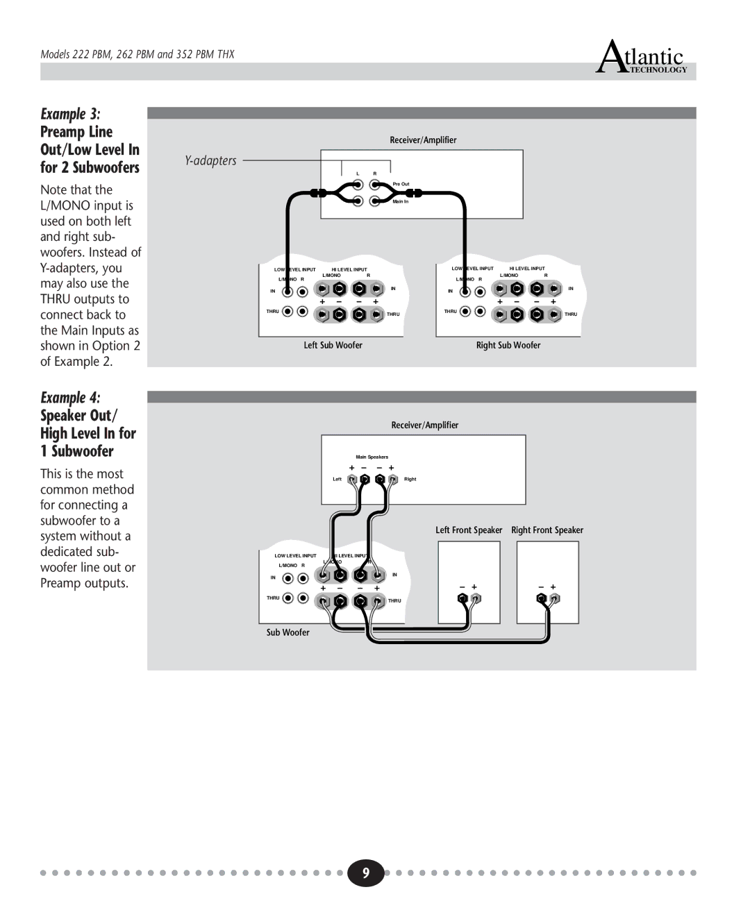 Atlantic Technology 352 PBM THX, 222 PBM, 262 PBM instruction manual Preamp Line 