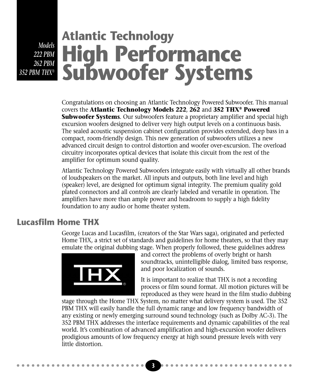 Atlantic Technology 352 PBM THX Lucasfilm Home THX, Subwoofer Systems, High Performance, Atlantic Technology, Models 