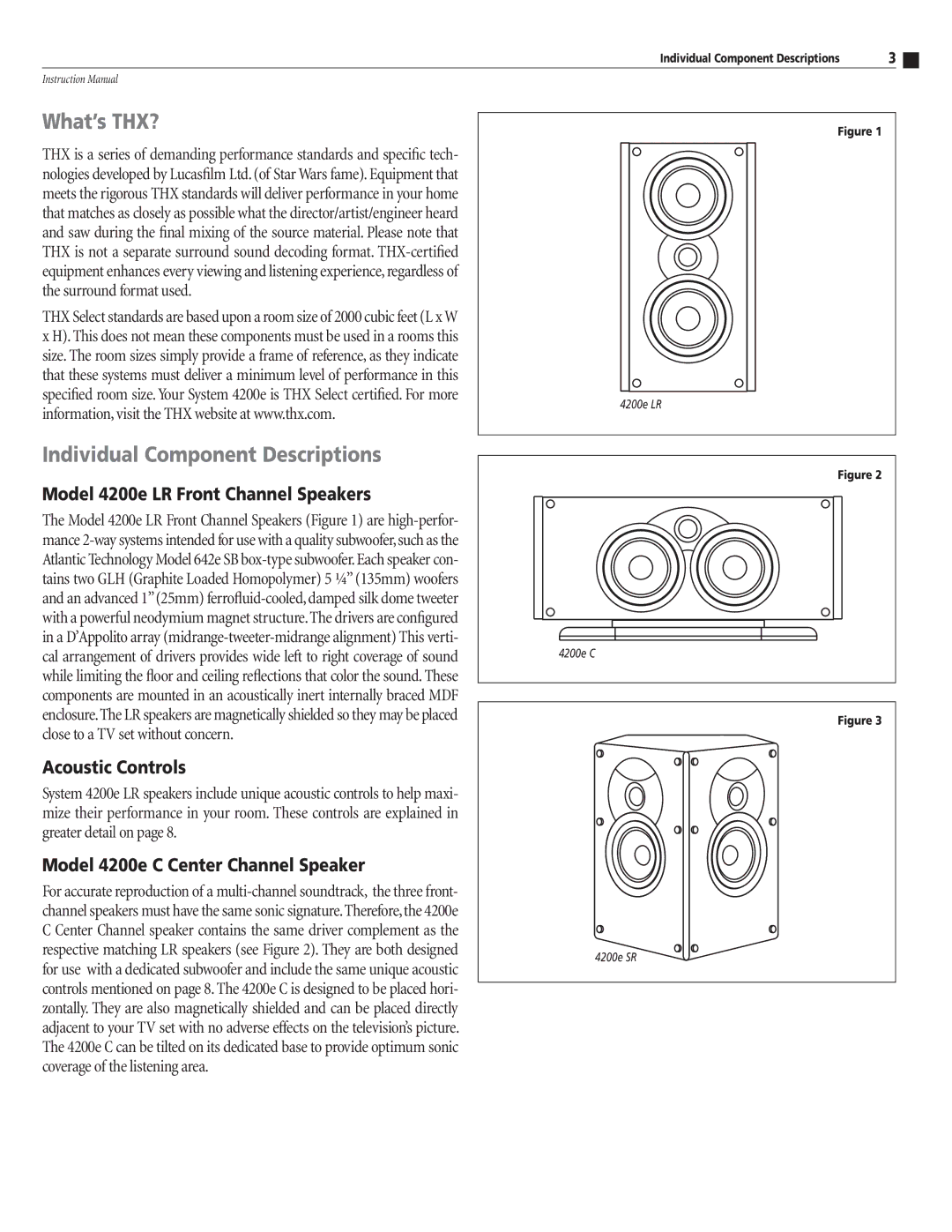 Atlantic Technology 4200e THX What’s THX?, Individual Component Descriptions, Model 4200e LR Front Channel Speakers 