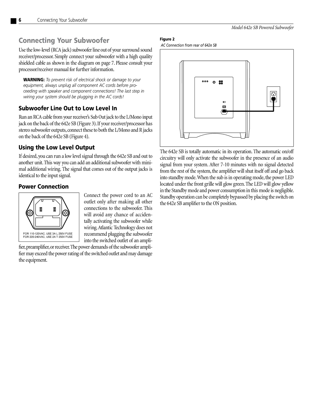 Atlantic Technology instruction manual AC Connection from rear of 642e SB 