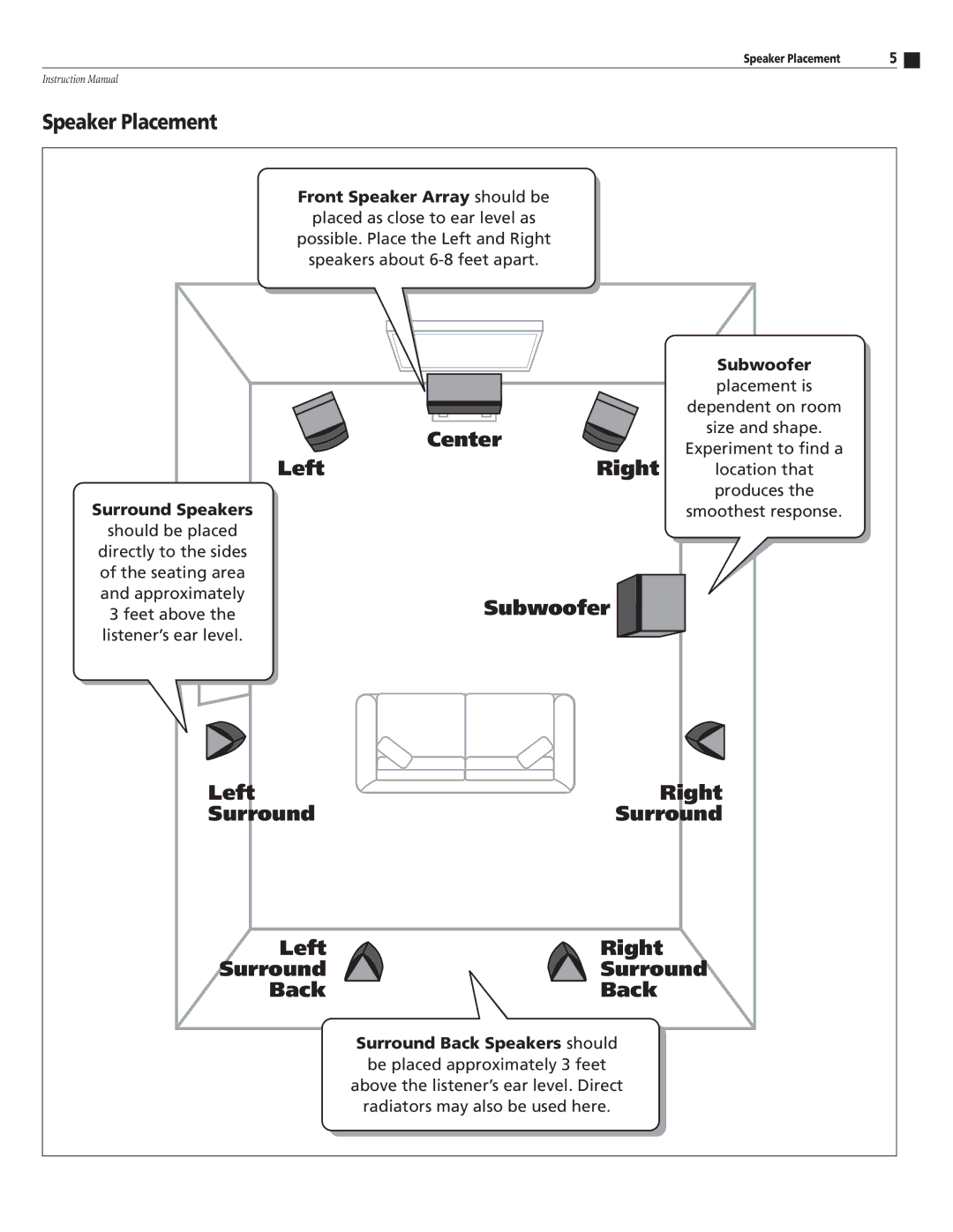 Atlantic Technology 8200E instruction manual Speaker Placement, Front Speaker Array should be 