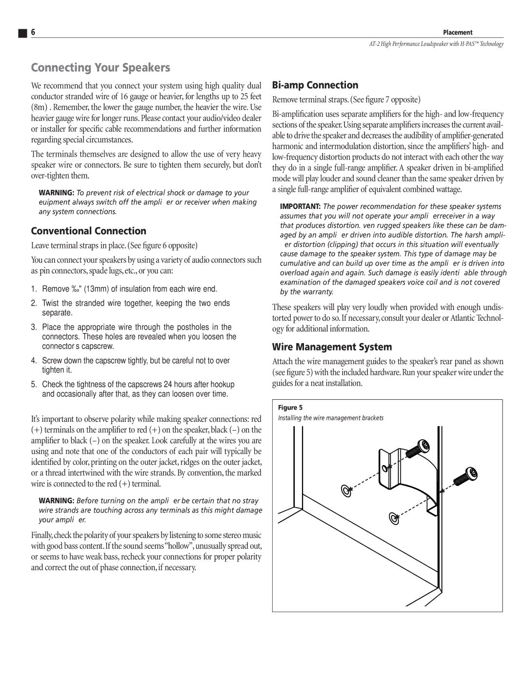 Atlantic Technology AT-2 instruction manual Connecting Your Speakers, Conventional Connection 