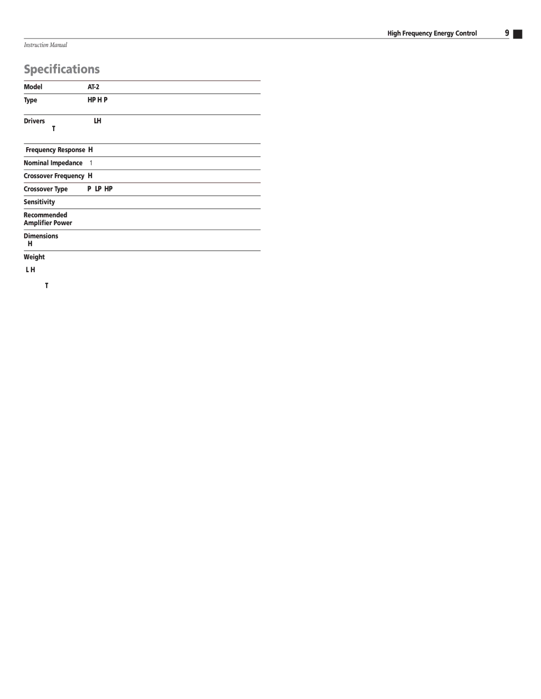 Atlantic Technology AT-2 instruction manual Specifications, Drivers Woofer 