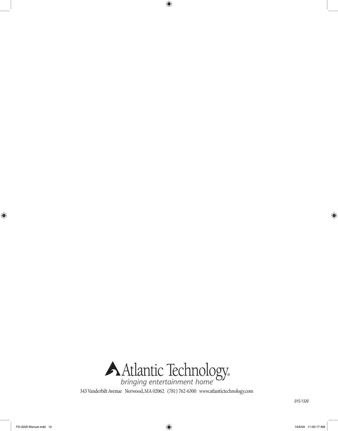 Atlantic Technology FS-3200 instruction manual 015-1320 