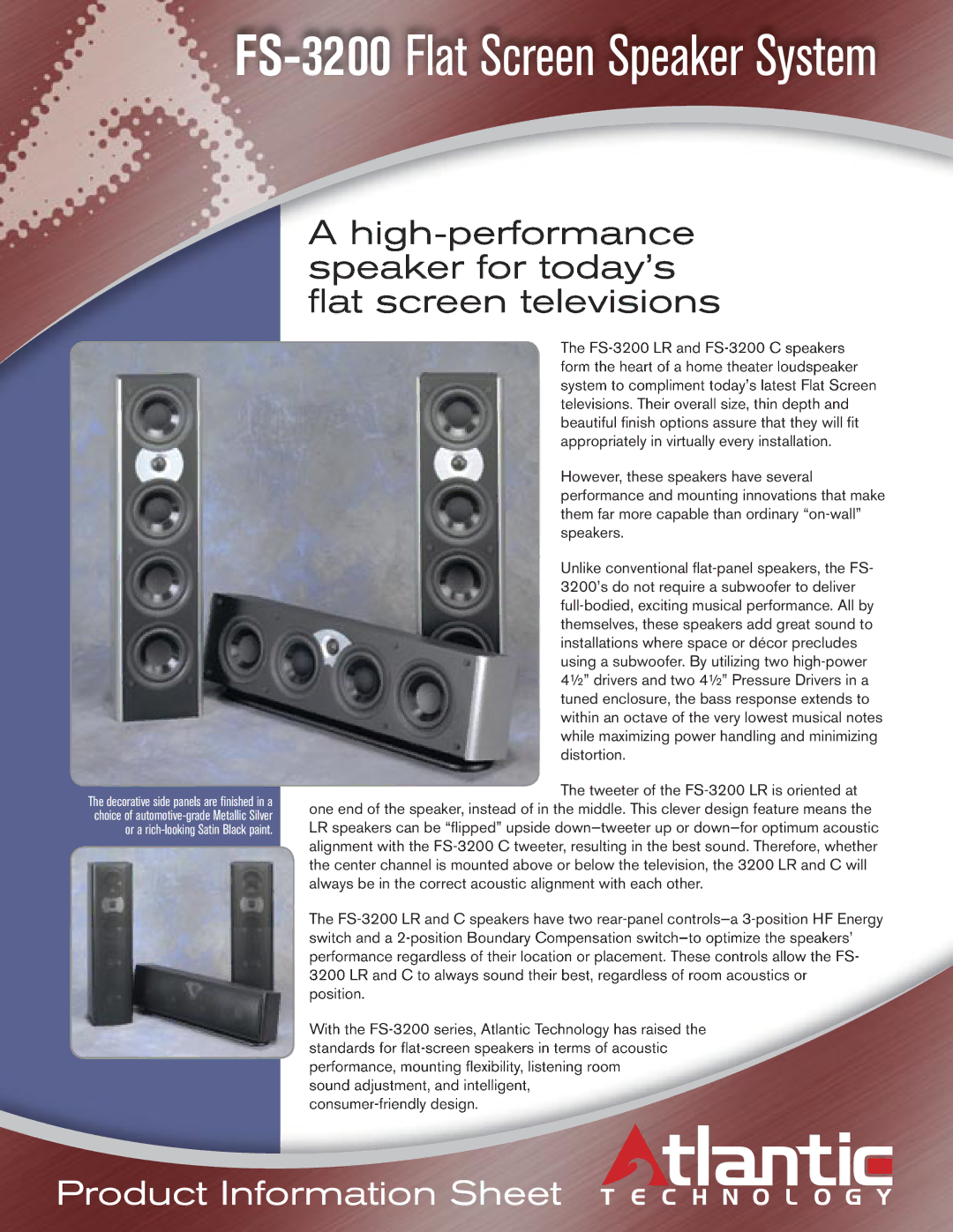 Atlantic Technology manual FS-3200Flat Screen Speaker System 