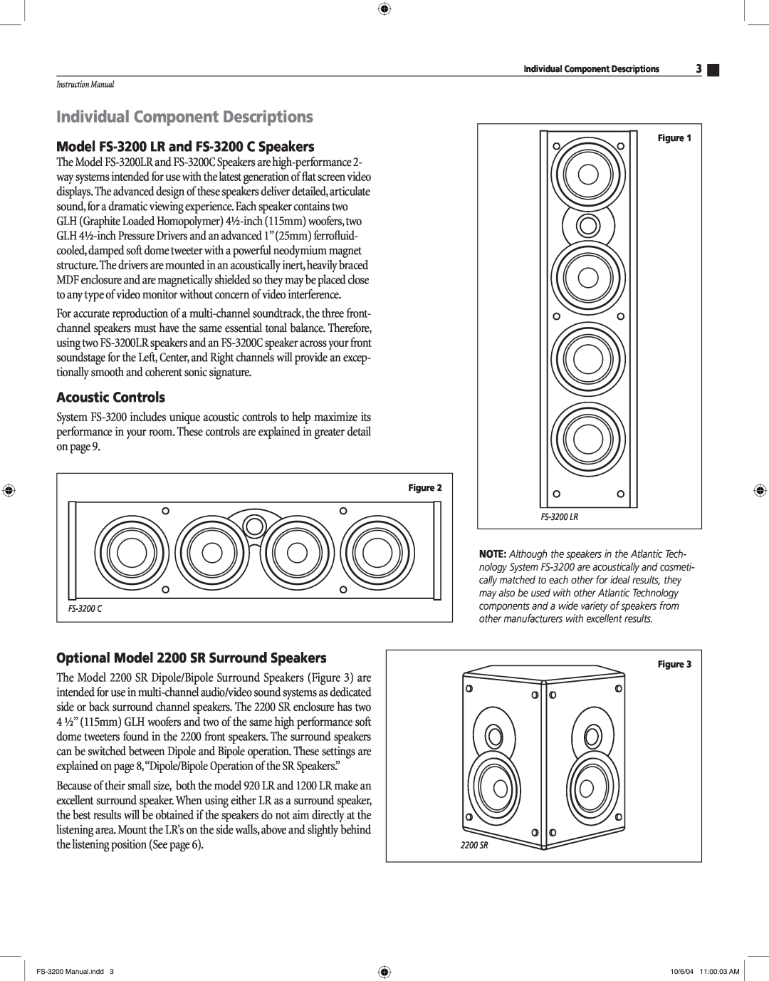 Atlantic Technology Individual Component Descriptions, Model FS-3200LR and FS-3200C Speakers, Acoustic Controls 