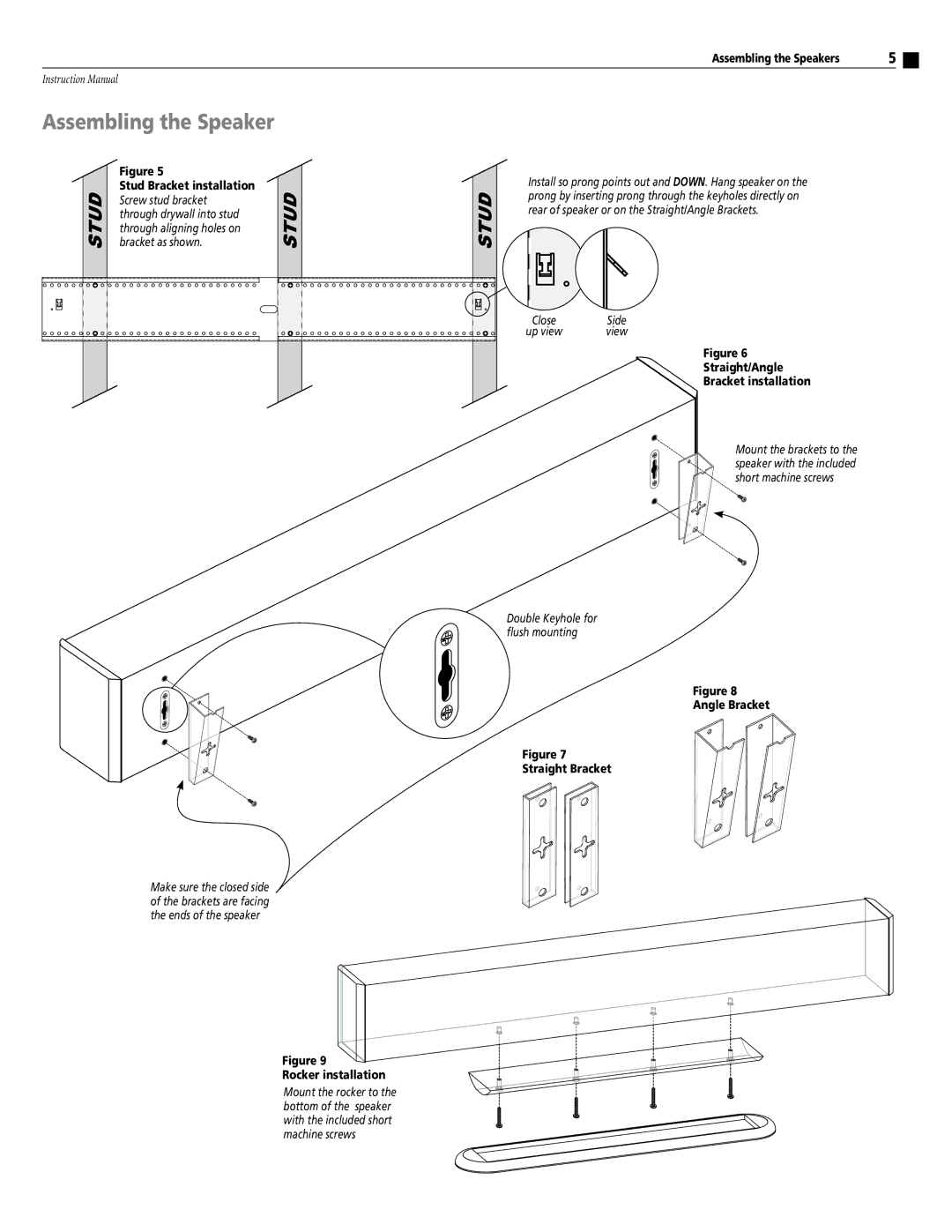 Atlantic Technology FS-5000, FS-4000 Rocker installation, Assembling the Speakers, Straight/Angle Bracket installation 