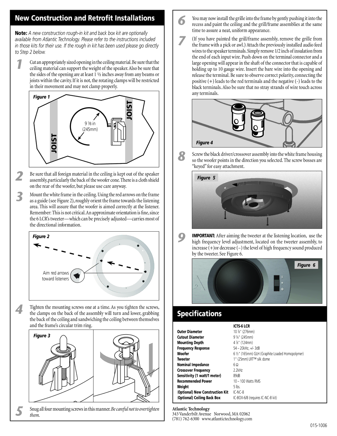 Atlantic Technology ICTS-6 LCR Speciﬁcations, New Construction and Retroﬁt Installations, Aim red arrows, Toward listeners 