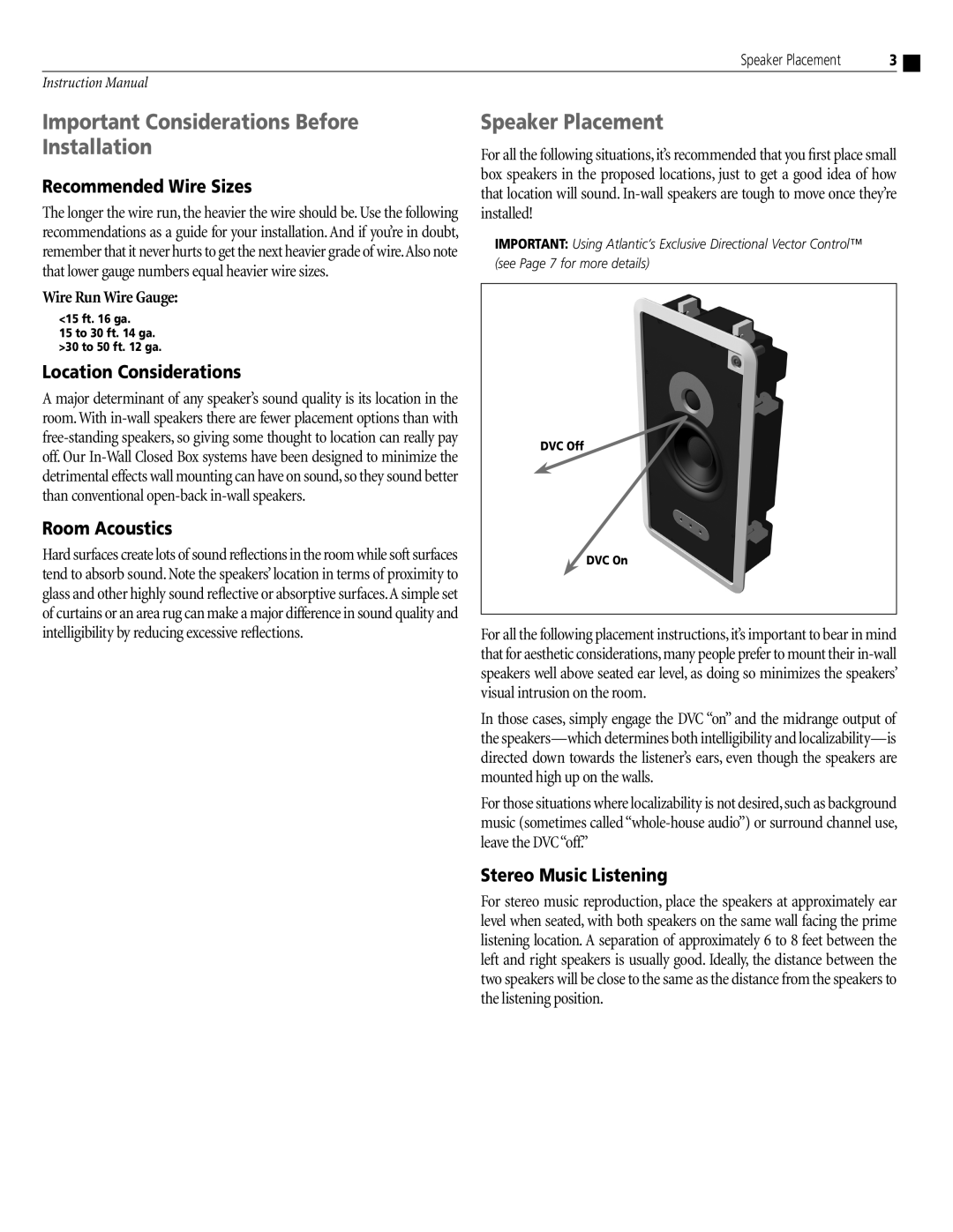 Atlantic Technology IWCB-525, IWCB-626 instruction manual Important Considerations Before Installation, Speaker Placement 