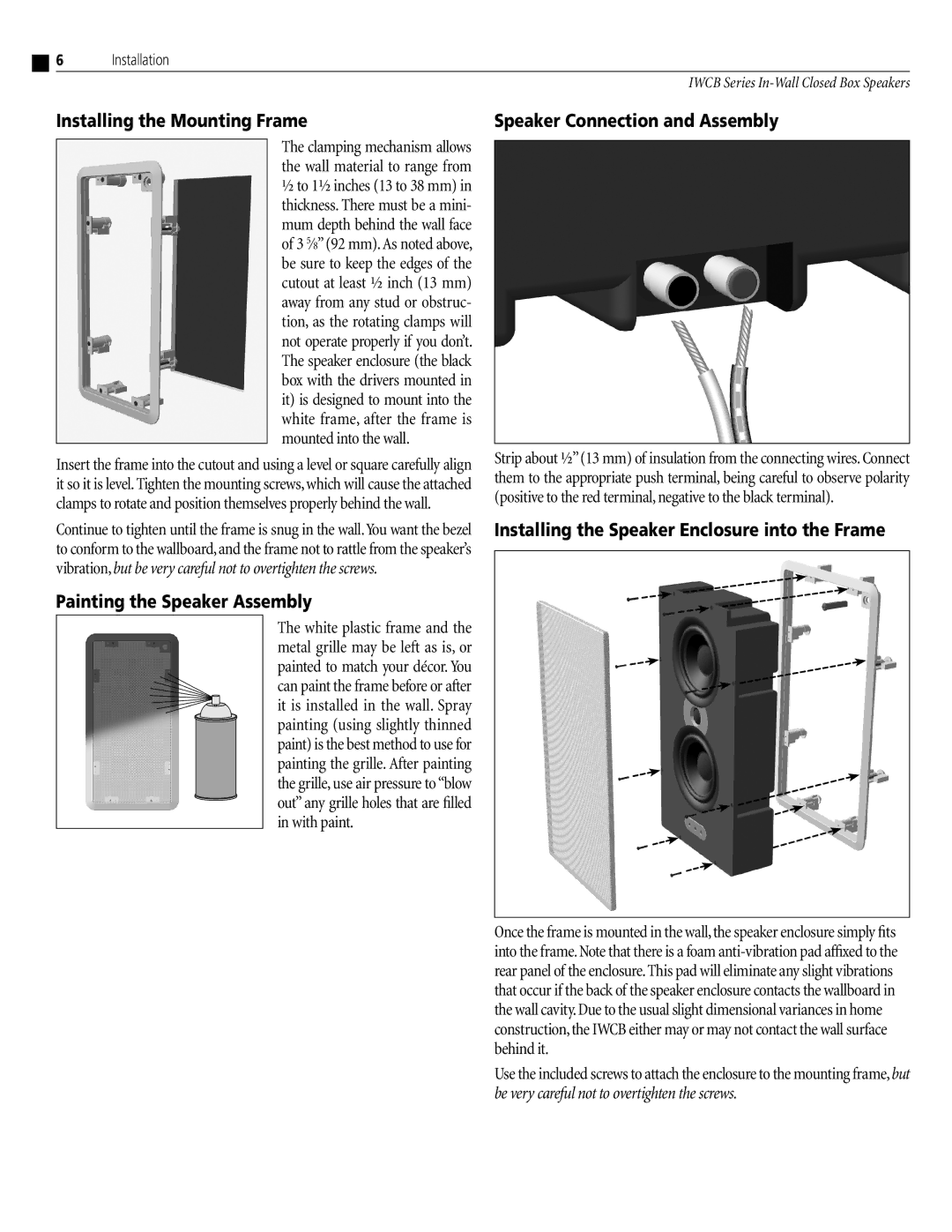 Atlantic Technology IWCB-525, IWCB-626 instruction manual Installing the Mounting Frame, Painting the Speaker Assembly 