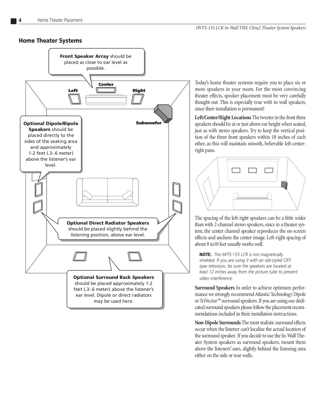 Atlantic Technology IWTS-155 instruction manual Home Theater Systems, Video interference 